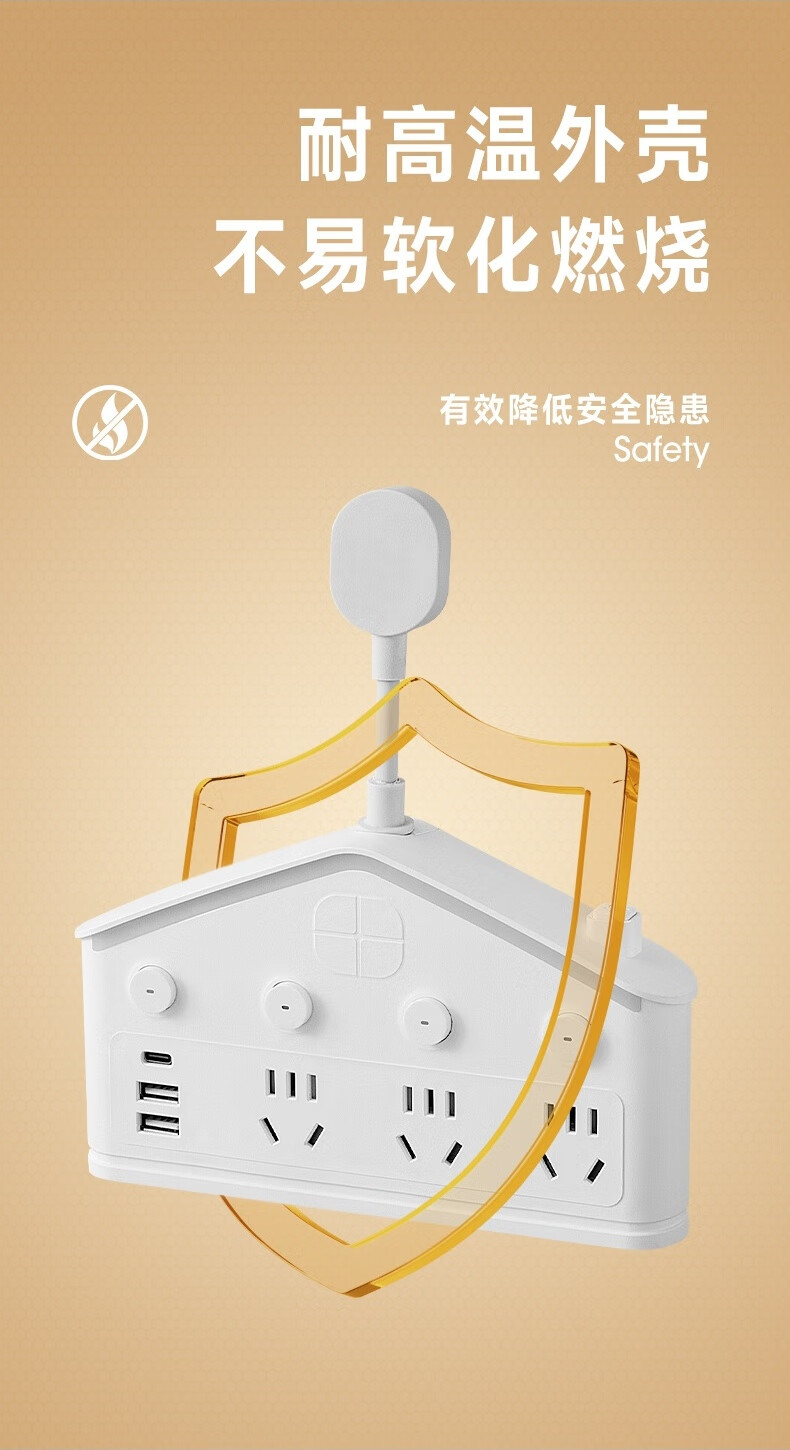 Sushiermo Creative House Night Light Multifunctional Atmosphere Socket Converter USB+Type-C Multi-Control Switch 3 Rooms 4 Outlets 0.1m Suitable for Kitchen and Bedroom 1