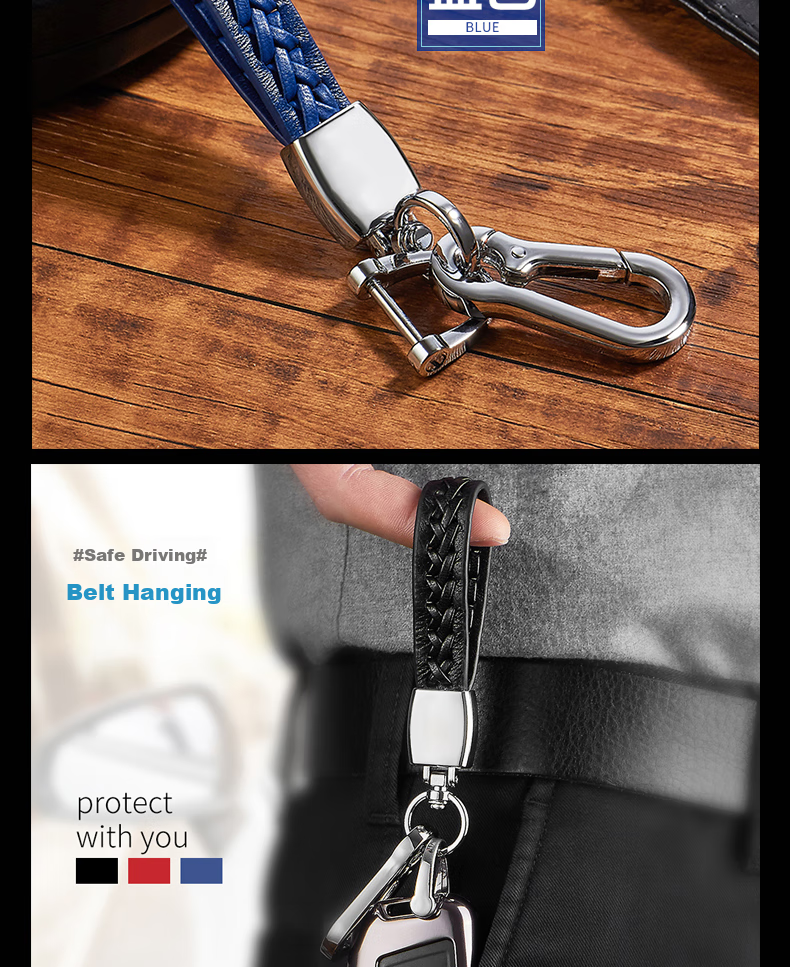 Dijialun Car Key Chain, Genuine Leather, Handwoven Key Cord, Car Accessories Decoration Ornament, Men's Gift Present 9