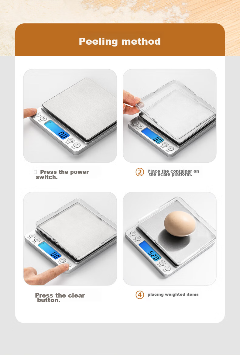 Meilen Electronic Kitchen Scale, Small High-Precision Baking Scale, Gram Weighing Food Scale, Stainless Steel Surface, 0.1g 10