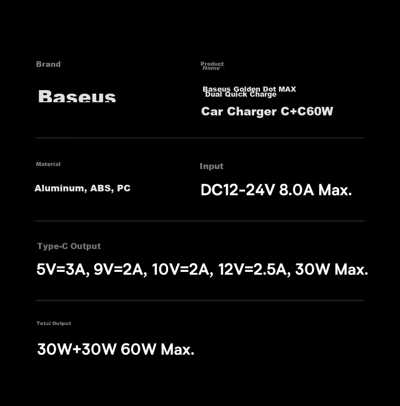 Baseus Car Charger for Apple 15/16, Cigarette Lighter Adapter with Dual Ports, Super Fast Charging for Huawei And Xiaomi Converters 20
