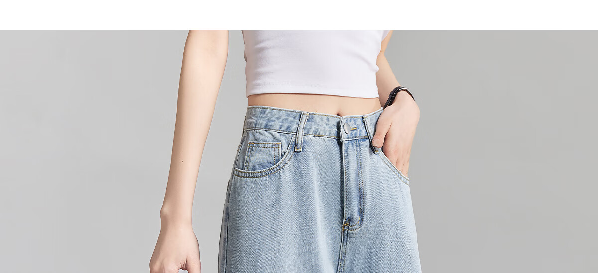 PinCai Women's Solid Color High Waist Loose Casual Wide Leg Jeans Straight Leg Fashion All-Match Trousers P13KN1438 19