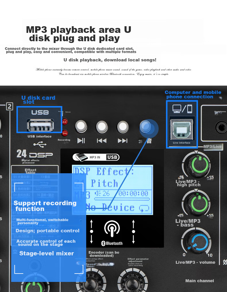 SHILE Professional Four-Channel Mixer, Live Streaming Sound Card, Conference Room Remote Video Conferencing Training, Event Performance Meeting Mixer, Tianqin Shiba 9