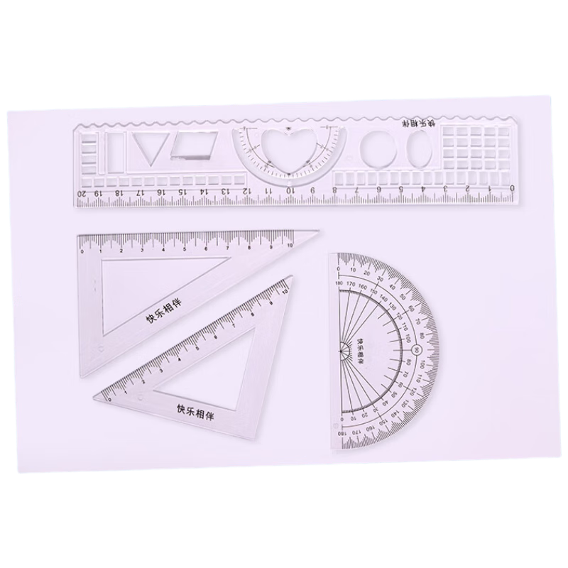Touch Fish Student Standard 4-Piece Ruler Set Simple 20cm Ruler Triangle Protractor Stationery Student Measuring Ruler Set