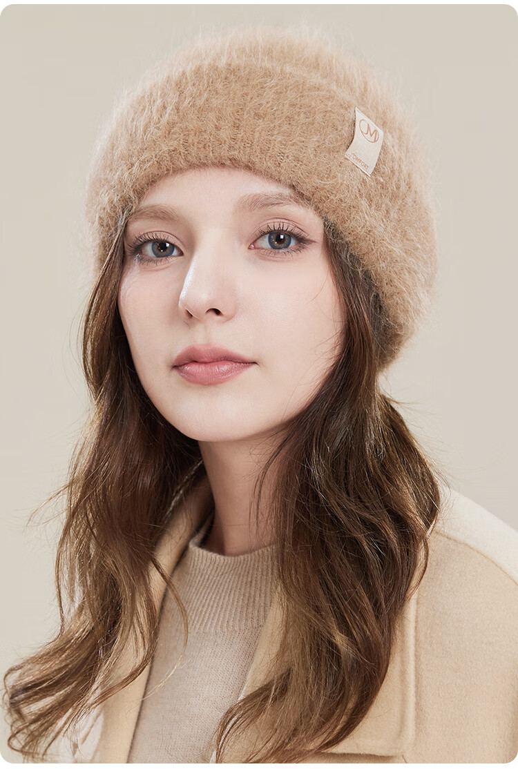 JIUMU Alpaca Wool Warm Knit Hat, Autumn And Winter Knitted Cap, Cold Hat, Winter Hat, Outdoor Ear Protection Hat for Women in Cold Weather 19