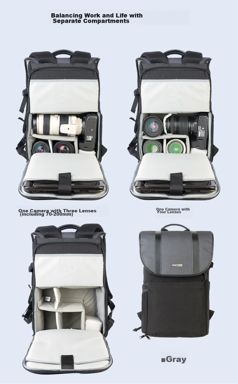 Benro New Lineage LN Photography Bag, Professional DSLR And Mirrorless Camera Backpack, Fashionable Casual Double-Layered Travel Laptop Digital Backpack with Rain Cover 5