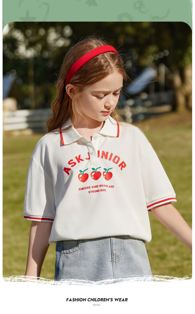ASK JUNIOR Children's Clothing, Girls' T-Shirt, for Older Kids, Short-Sleeved Summer Wear, Sports Casual Breathable Polo Shirt, White, Size 120 4