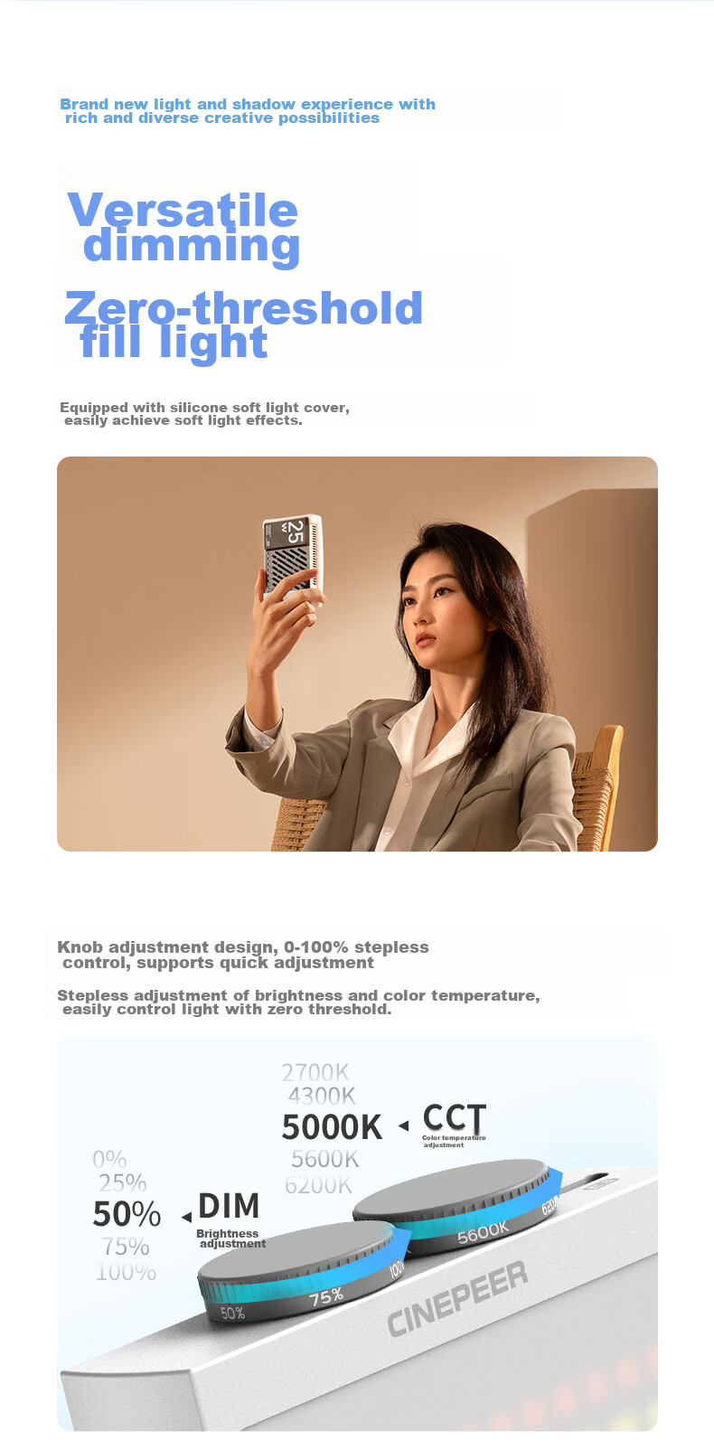 Zhiyun CM25 Live Streaming Photography Light, 25W Professional Portable Fill Light, LED Phone And Camera Small Video Light for Indoor And Outdoor Shooting, Constant On Pocket Light 10