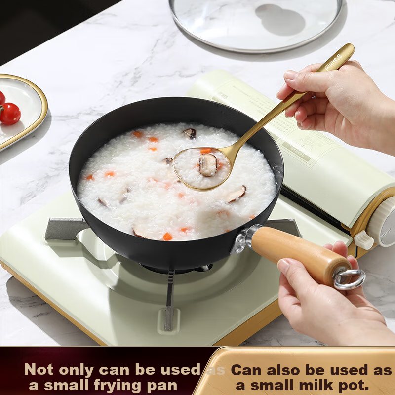 SSN Small Wok Pan 18cm Small Iron Pan for One Person, Stir-Fry Pan, Small Size without Coating, Baby Food Pot for 1-2 People 4