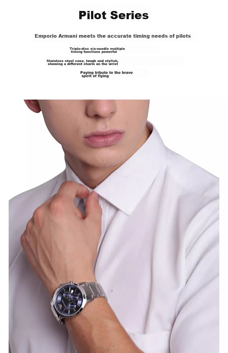 EMPORIO ARMANI Aviator Watch for Men, Three-Eye Chronograph Quartz Watch for Men, Birthday Gift for Boyfriend AR2434 2