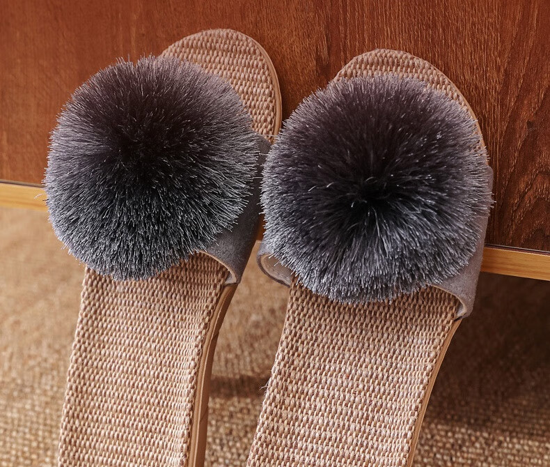 Huamei Jianbu Women's Linen Slippers Indoor Non-Slip Odor-Resistant Sweat-Absorbing Durable Floor Sandals HM3130 Black Size 37-38 2