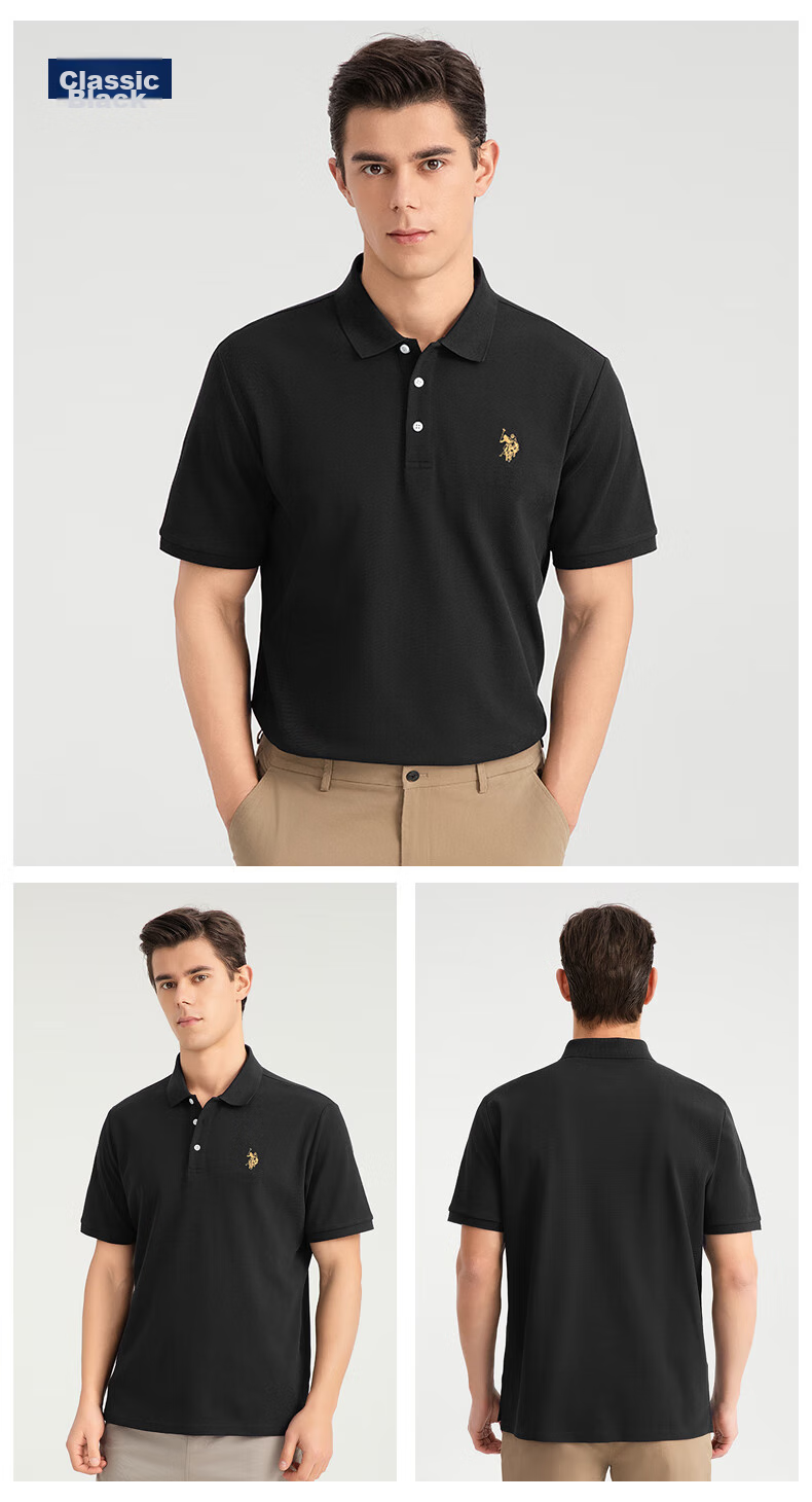 U.S. POLO ASSN. Men's Short Sleeve Polo Shirt Summer Business Casual Collared T-Shirt Black M Father's Day Gift 14