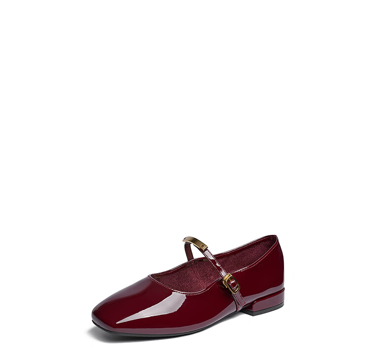 Josiny Single Shoes, 2026 Spring New Red Retro Hepburn Style Leather Shoes, Shallow French Mary Jane Shoes, Deep Red, Size 37 14