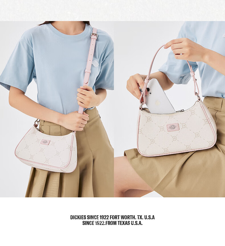Dickies Shoulder Bag for Women, Crossbody Bag with Detachable Strap, All-Over Floral Print DK Casual Underarm Bag, High-End Handheld Tote in Pink 9
