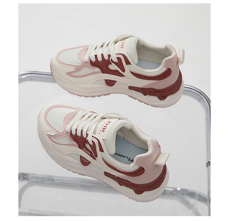 ZHR Casual Shoes for Women, Trendy Cool Lightweight Thick-Soled Sneakers, Comfortable Breathable Color-Block Women's Shoes CS58 White And Black Size 39 23