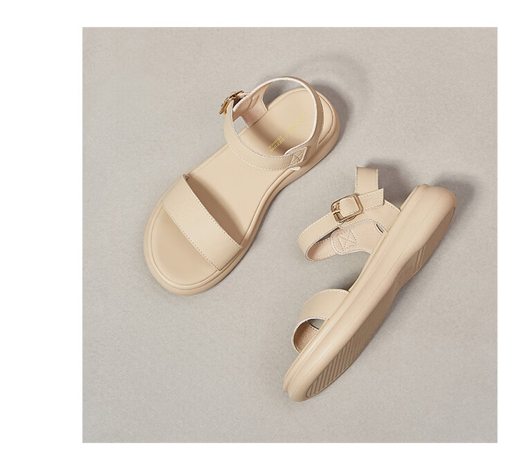 ZHR Women's Summer Sandals 2026 New Thick Sole One-Strap Beach Roman Slippers M561 Apricot Size 35 21