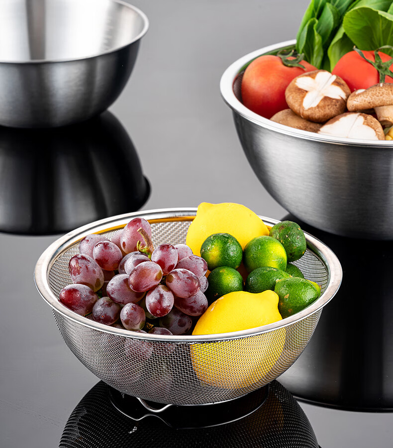 Onlycook Kitchen Sink Set, 304 Stainless Steel Colander, Rice Washing Basket, Draining Basket, Strainer Basket, Dough Kneading Bowl - 24cm 3