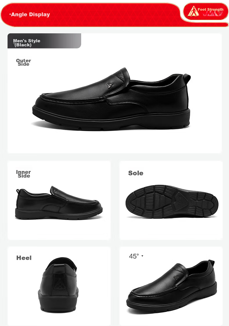 Zulijian Elderly Shoes, 2026 Autumn Men's Slip-On Soft-Soled Casual Leather Shoes, Dad Shoes, 8679K Black, Size 41 17