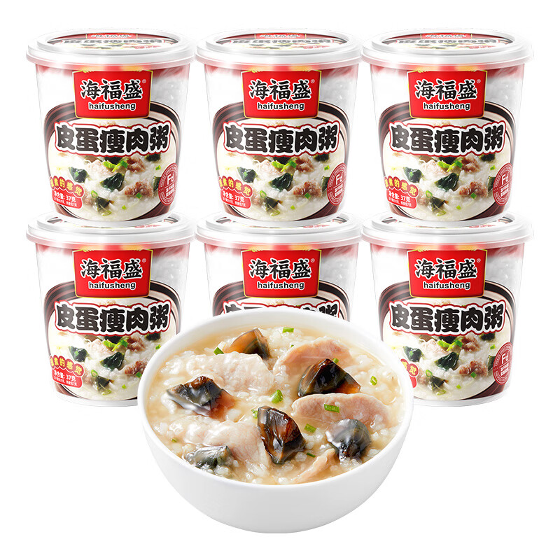 海福盛方便速食粥懒人即食早餐宵夜八宝粥营养冻干粥皮蛋瘦肉粥37g*6杯