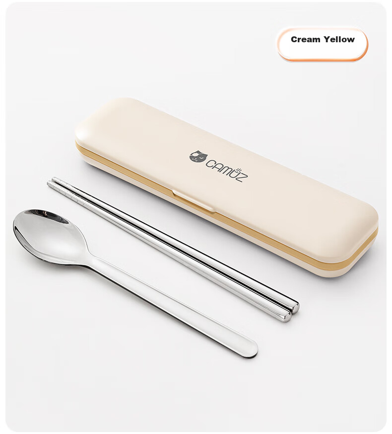 CAMUZ Food-Grade 316 Stainless Steel Portable Cutlery Set with Chopsticks And Spoon for Students And Office Workers, Single-Person Dining Set with Utensil Box, White 5