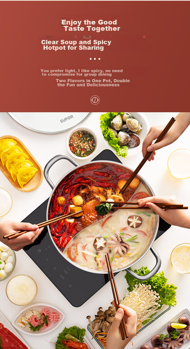 SUPOR Exquisite Stainless Steel Base Clear Soup Hot Pot 28cm, Compatible with Induction Cooker, Hot Pot Utensil ET28AAS05 4