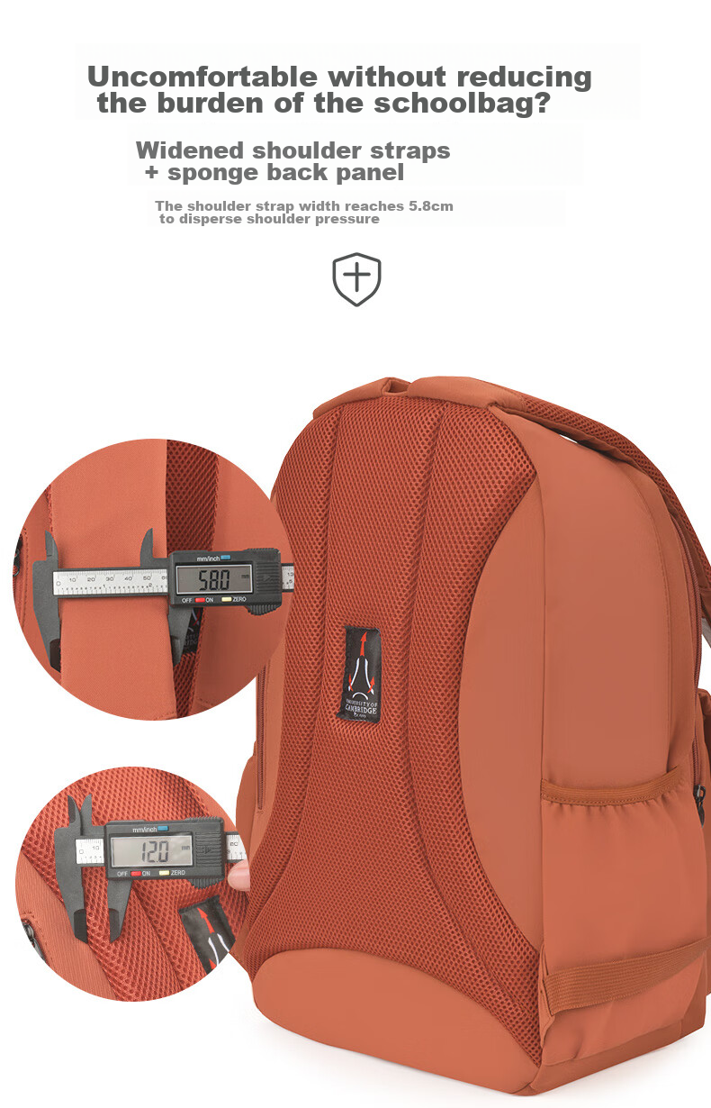 UNIVERSITY OF CAMBRIDGE Backpack for Female Middle School Students, Large Capacity Lightweight Double Shoulder Bag, Reduced-Load Backpack, Fashionable Trend CA428 Brown-Red 7