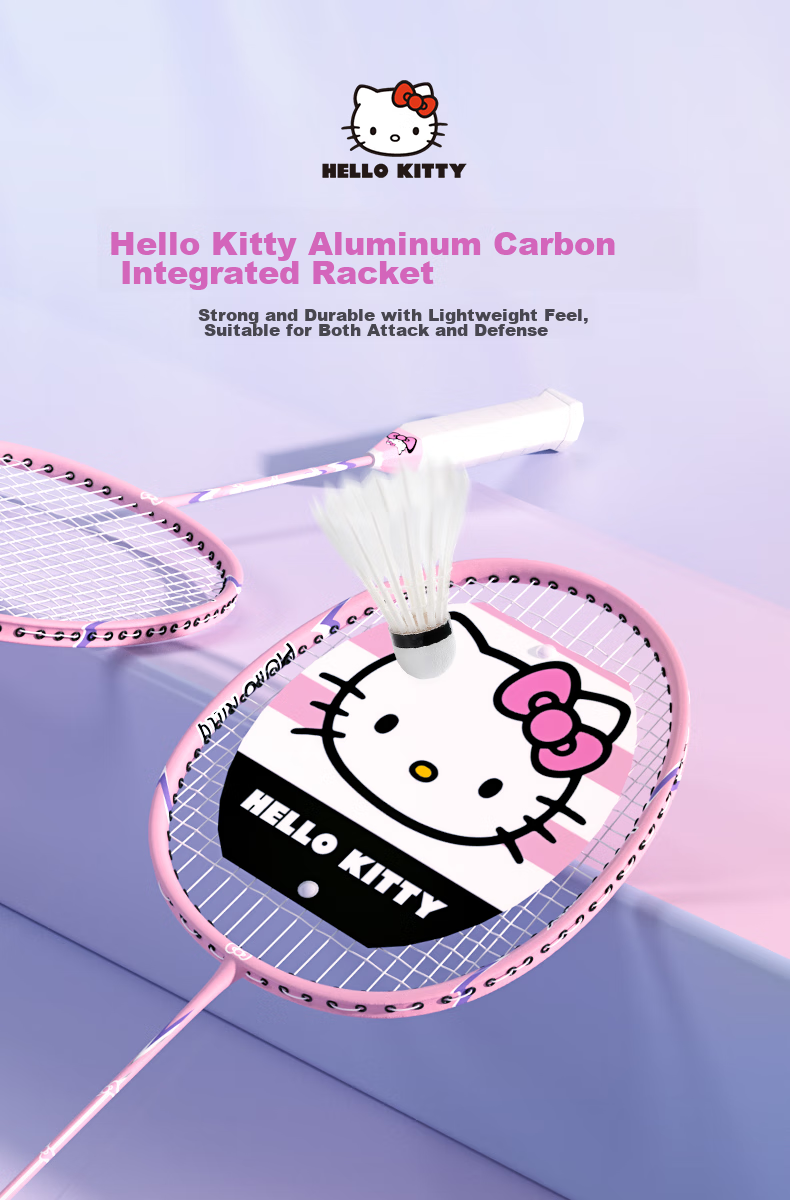 Mesuca Badminton Racket, Ultra-Light Carbon Fiber Pair, Entry-Level Training for Women, One Set - Hello Kitty 1