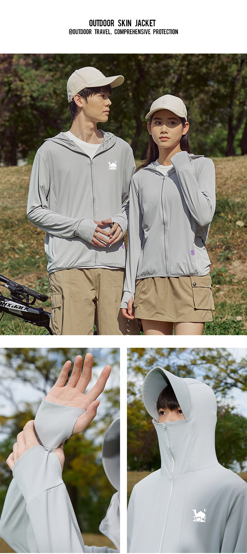 EASTERN CAMEL Couple's Sun Protection Clothing, Men's And Women's Summer Sun Protection UV-Resistant Fishing Skin Jacket, Men's Light Gray, 4XL 10