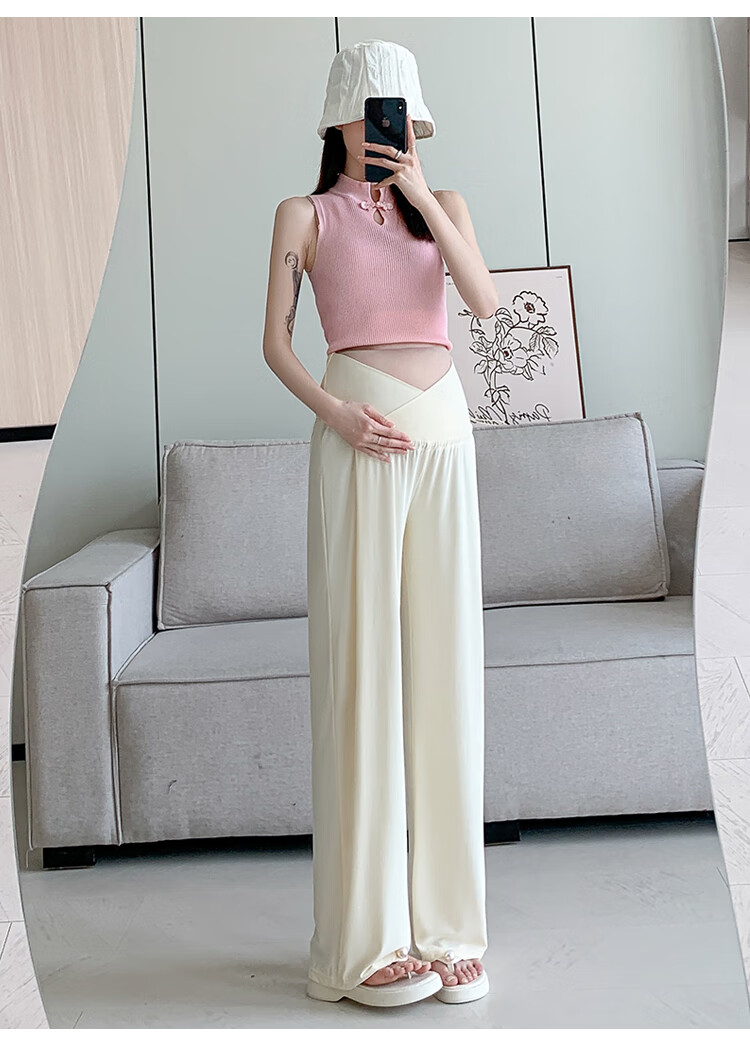 JOYNCLEON Maternity Pants Summer Low Waist Straight Leg Wide Leg Maternity Wear Black L Jyk176498 19