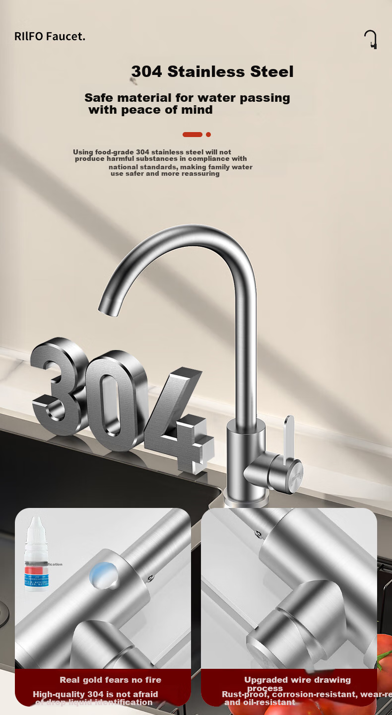 BSITN Wall-Mounted Faucet, Kitchen 304 Stainless Steel Body, Single Cold Quick-Open, 360° Rotating Sink Faucet B6035 3
