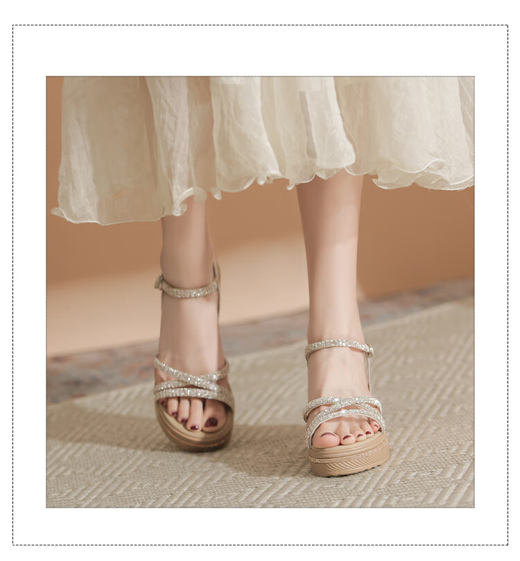 ZHR Women's Shoes, Summer Wedge Versatile Sandals, Fashionable Rhinestone Platform Slimming Beach Shoes for Women, AY161, Apricot Color, Size 35 31