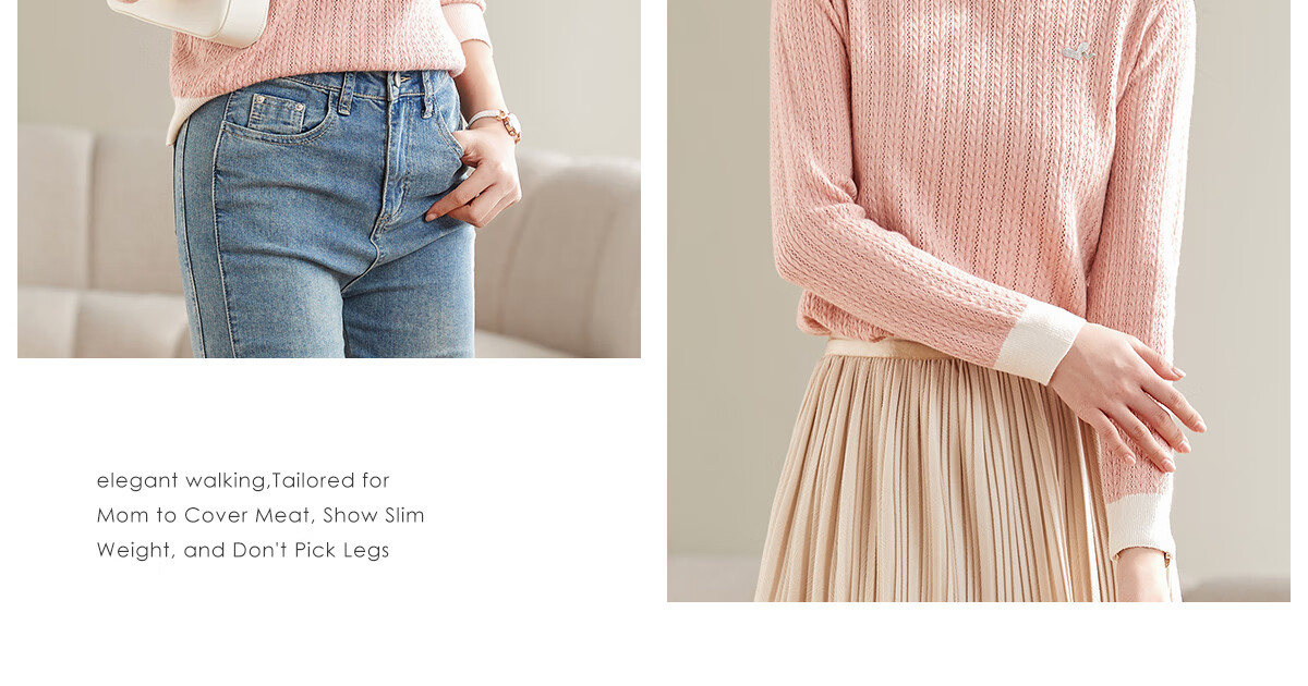 She Enjoy Women's Knitwear Round Neck Thin Sweater Lightweight Knit Top Spring Autumn Versatile Color-Block Collar T53Z155 19