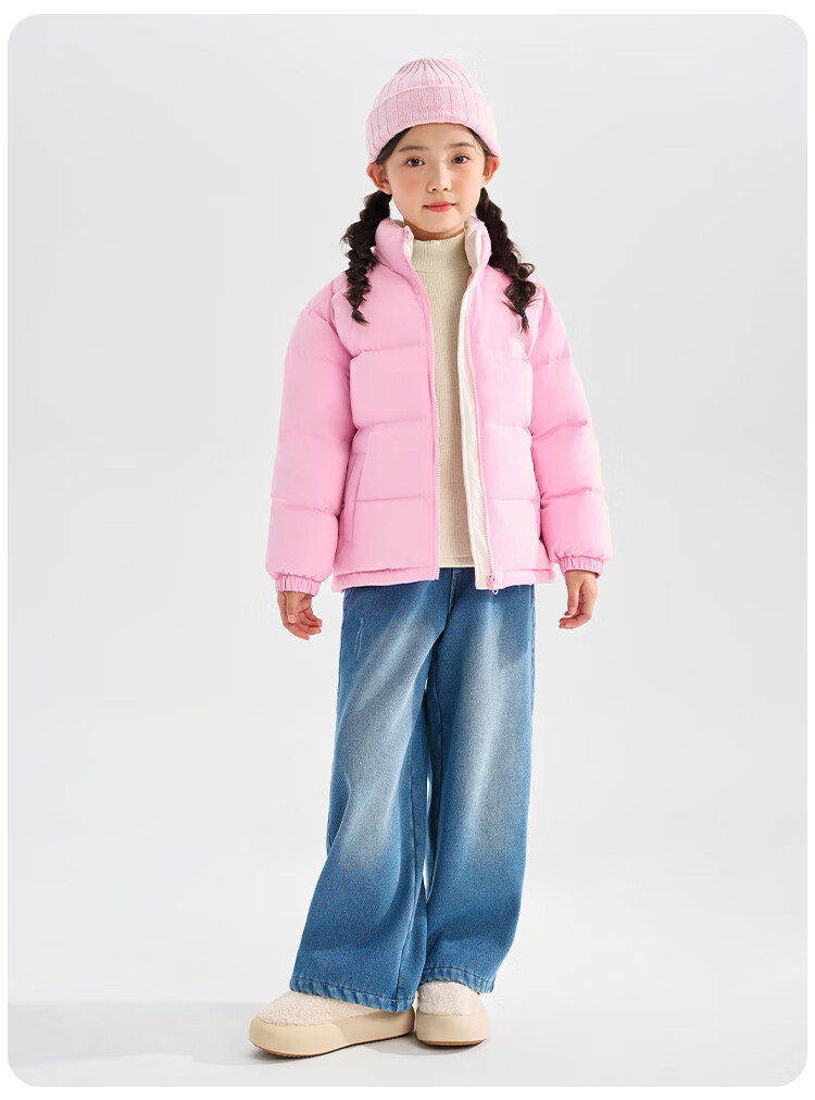 QQ DUCK Children's Cotton Jacket Boys Warm Coat Girls Winter Thickened Outerwear Contrasting Color Collar Pink; 150 1