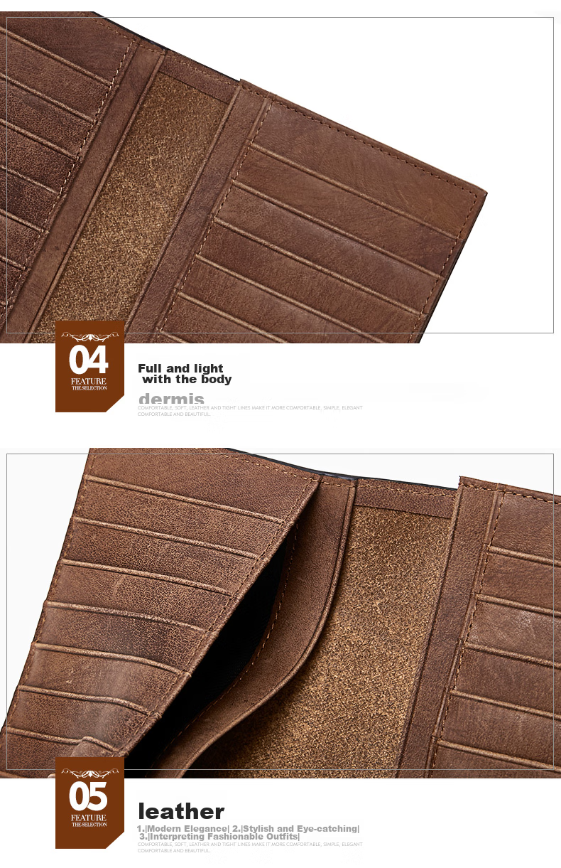 ELLE HOMME Men's Wallet, Long Style, Top-Grain Leather, Multi-Card Slots, Vintage Two-Fold Bill Holder, 0312 Brown, Birthday Gift for Me 23