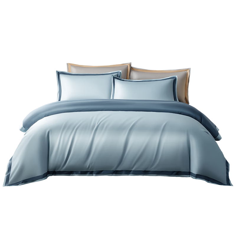 JD Original 100-Piece Pure Cotton Bedding Set, 100% Long-Staple Cotton Sateen Bedding, Class A Luxury High-End Bedsheet And Duvet Cover Set, for 1.5-Meter Bed, Rhine Blue