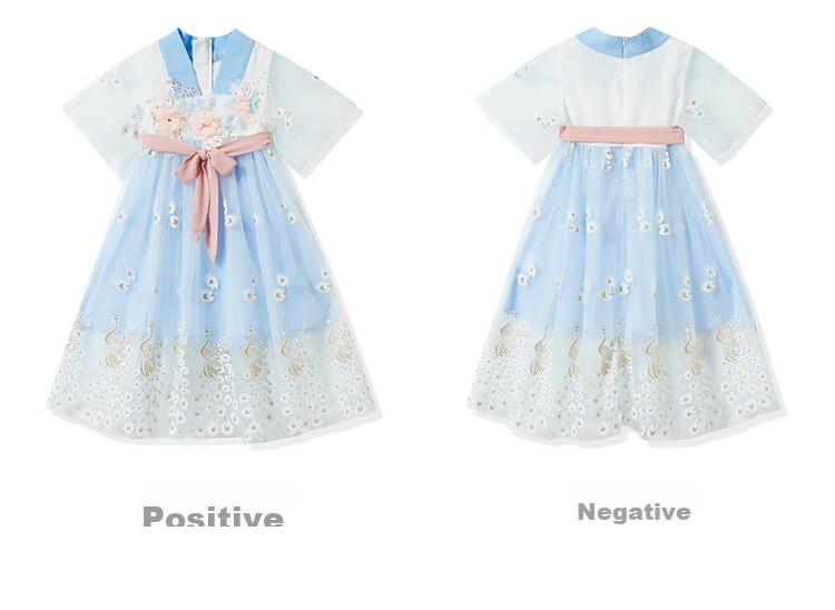 ASK JUNIOR Girls' Summer Dress, Vintage Hanfu Style for Older Children, Lightweight Short-Sleeve Mesh Princess Dress 18