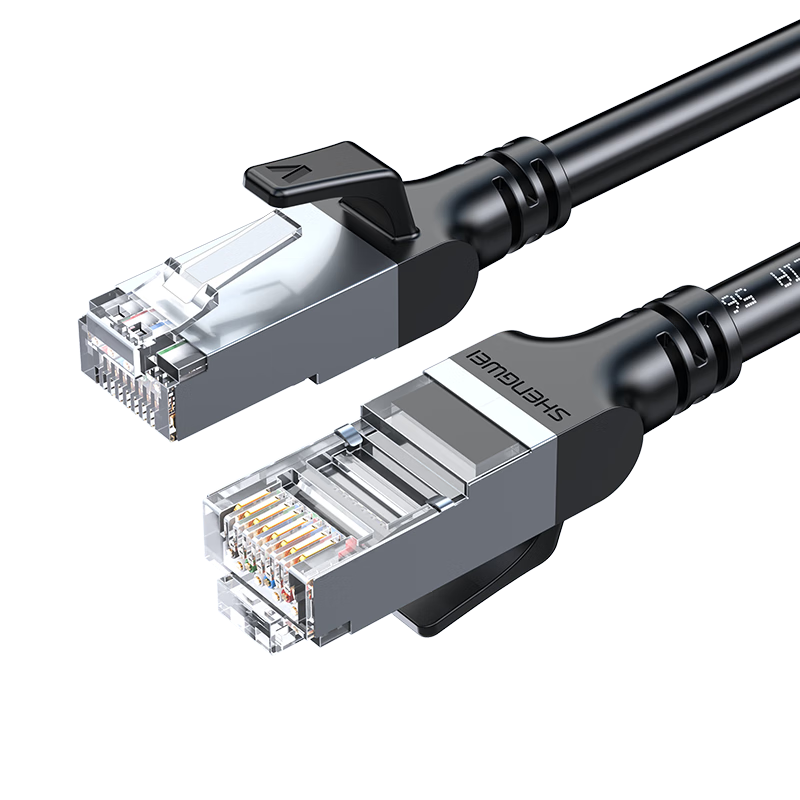 Shengwei CAT6 Gigabit Ethernet Cable, 8-Core Twisted Pair Metal Shielded Patch Cord for Engineering And Home Computer Broadband, Black, 5 Meters, LC-14050G