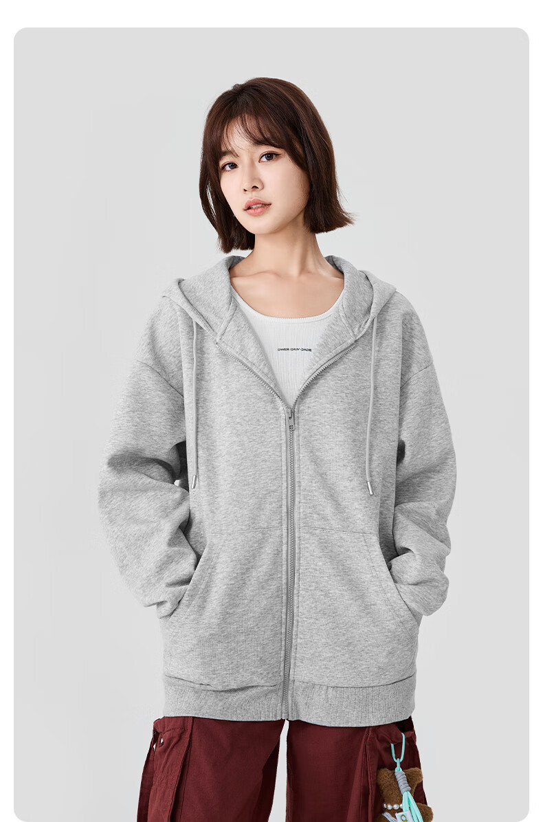 Baleno Hooded Jacket for Men, Autumn New Heavyweight Couple Trendy High Street Men's Sweatshirt, Solid Color Long-Sleeve Cardigan Clothing Fashio 5