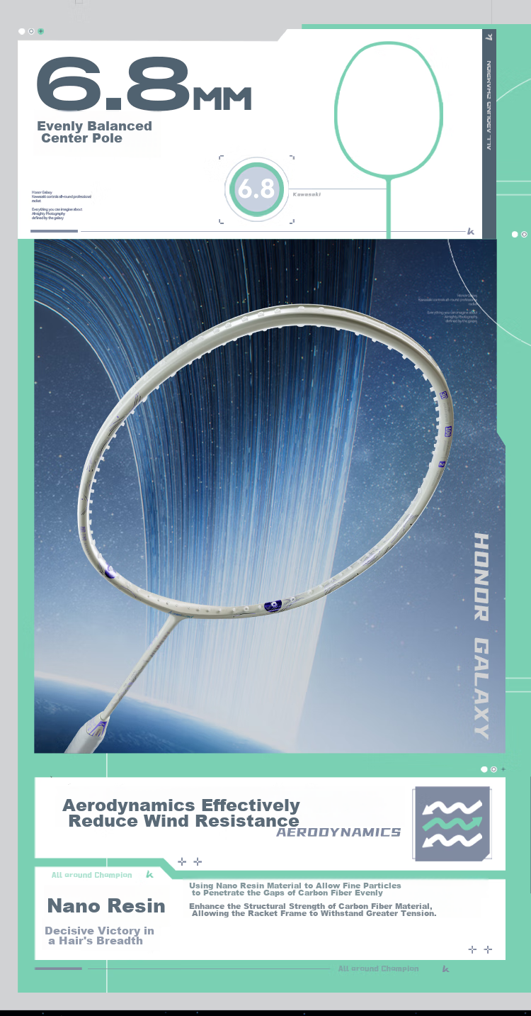 Kawasaki Badminton Racket, Full Carbon Single Racket, Ultra-Light Professional Durable Model, Glory Starry Sky Pearl White Purple (Pre-Strung) 10