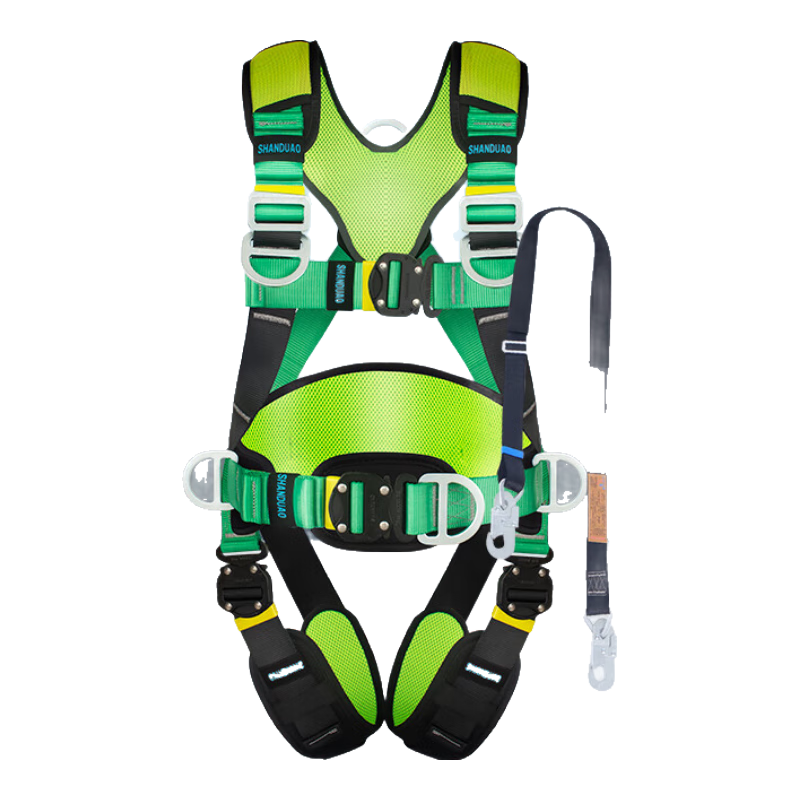 Shandouao Five-Point Safety Harness AD9046 Quick-Connect Fall Protection with Two Large Hooks, 1.8 Meters + Shock Absorber Pack + Belt