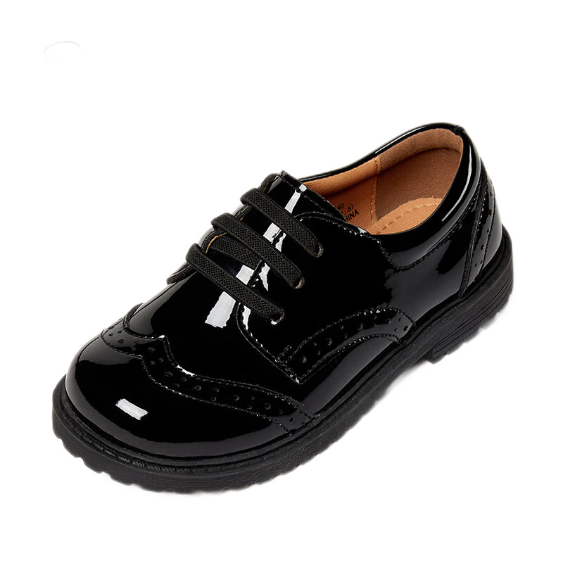 Snoffy Children's Shoes, Spring Boys' Black Leather Shoes, School Student Shoes, Comfortable Kids' Comfortable Performance Shoes, Single Shoes, Black, Size 34
