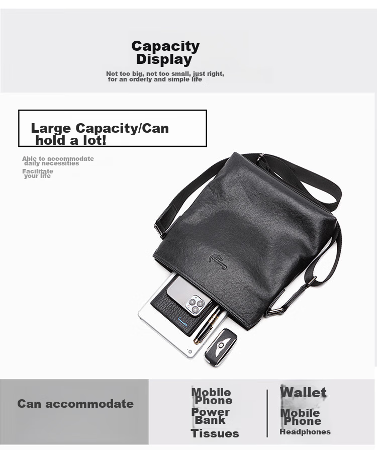 CROCODILE Top-Grain Leather Napa Texture Men's Business Vertical Shoulder Bag Crossbody Bag XT208 Black, Gift for Boyfriend 6