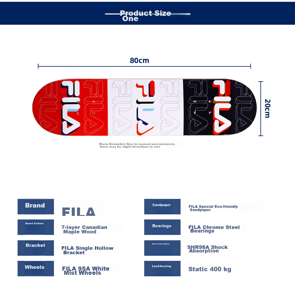 FILA Skateboard for Professional Men And Women, Teenagers, Adults, Beginners, Four-Wheel Cruising, Double-Kick Skateboard, Blue Classic 4