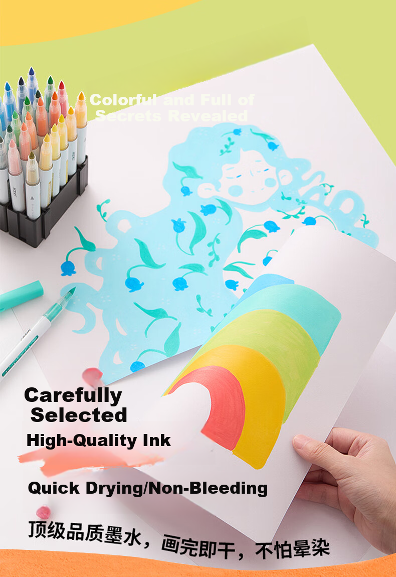Marie's Acrylic Marker Set, Direct Liquid Formula, Quick-Drying, Non-Transparent Paper, Soft Tip Brush, 60 Colors, Large Capacity - Acrylic Markers, 60 Colors, Art Sketching 5