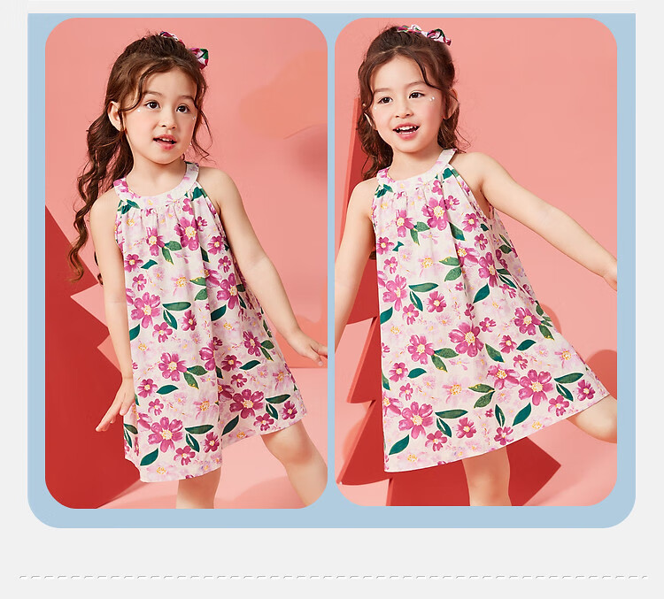 ASK JUNIOR Girls' Summer Dress, Children's Floral Spaghetti Strap Dress for Beach Vacation, Princess Style 3