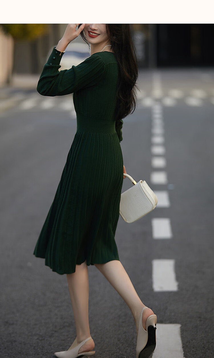 Dme Sweet Feminine V-Neck Waist-Slimming Knit Dress for Women, Mid-Length, Elegant Socialite Style, Spring and Autumn 15