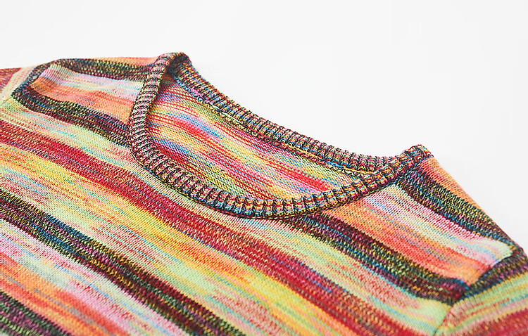 Dme [Gradient Rainbow Dress], Spring And Autumn Vintage Dopamine Stylish Round Neck A-Line Bodycon Comfortable Women's Dress 11