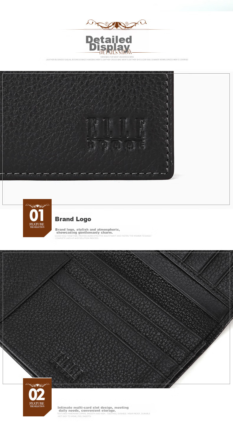 ELLE HOMME Luxury Men's Long Wallet, Fashionable Top-Grain Leather Billfold, Multi-Card Slots 8712, Birthday Gift for Me 10