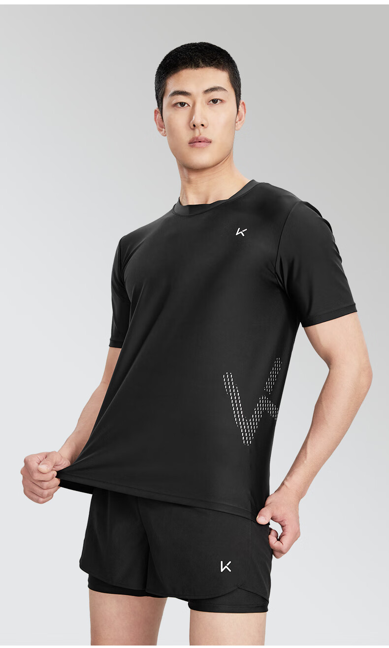 Keep Men's Short Sleeve Swim Shirt, Quick-Dry Anti-Embarrassment Professional Hot Spring Surfing Suit Swimming Gear, Black, XXL 11