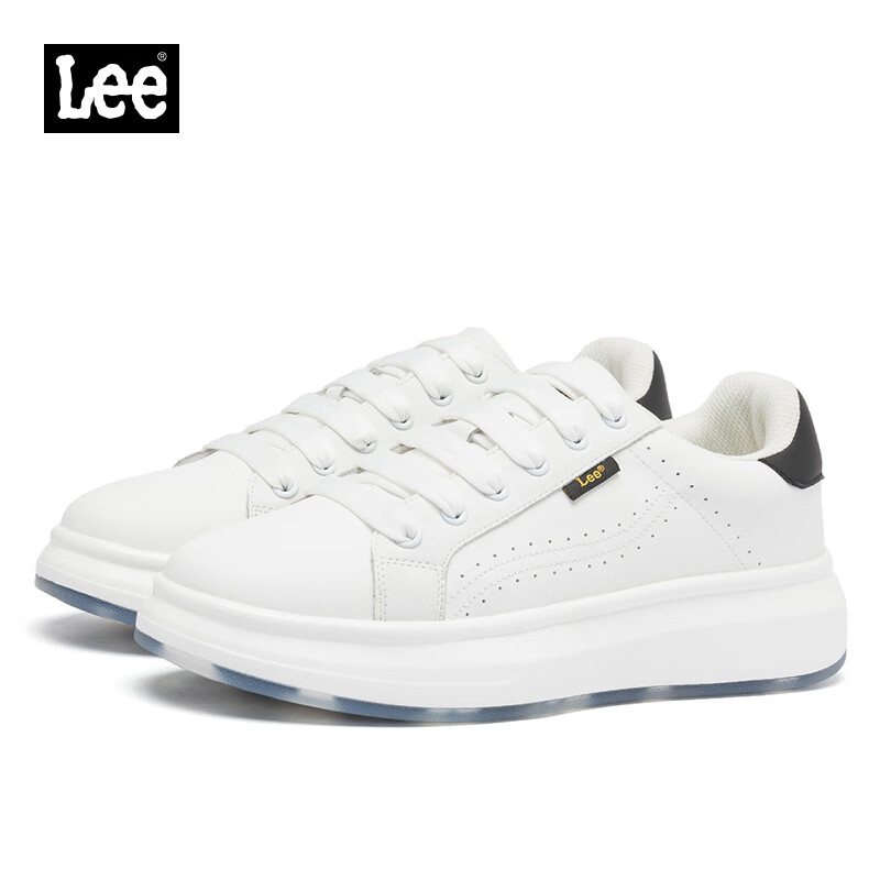 Lee White Sneakers for Men, Fashionable Casual Skateboard Shoes, Versatile Breathable Thick-Soled Low-Top Sports Casual Shoes, Black, Size 43