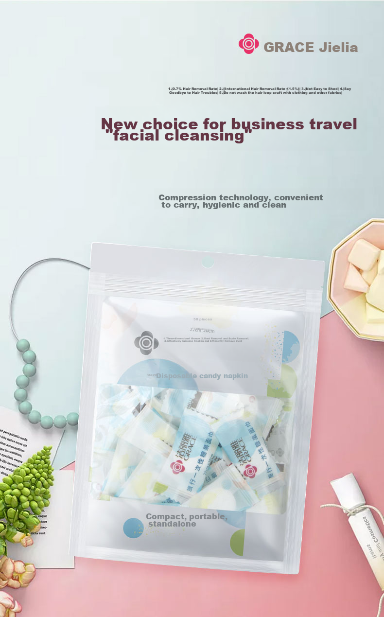 Grace Disposable Sugar Candy Face Towel Compressed Towels, 50 Individually Wrapped Pieces, Portable for Outdoor Travel, Cross Mesh Washcloth 1